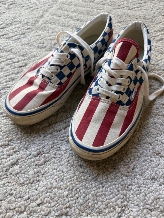 Vans Shoes - Vans Checker & Stripe Low-Top Sneakers in Red, Blue and White 🇺🇸